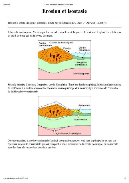 Imprimer – Leçon Imprimer - Erosion et isostasie