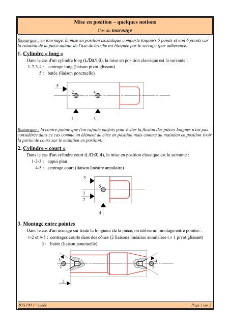 Mise en position – quelques notions Cas du tournage 1. Cylindre ...