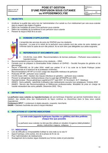 POSE ET GESTION D'UNE PERFUSION SOUS ... - CLIN Sud-Ouest