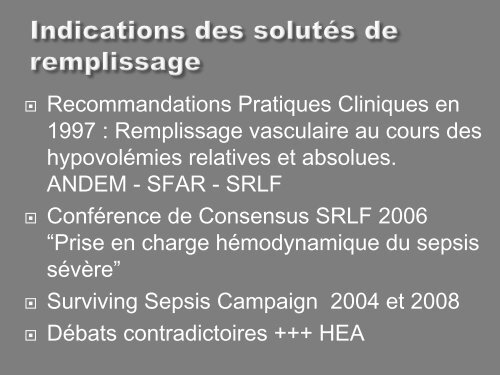 INDICATIONS DES PRODUITS DE REMPLISSAGE ...