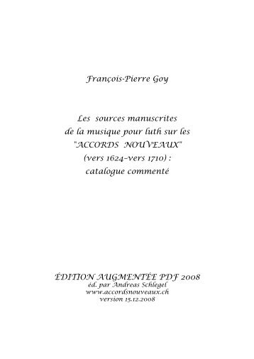 françois-pierre goy les sources manuscrites de la musique pour luth ...