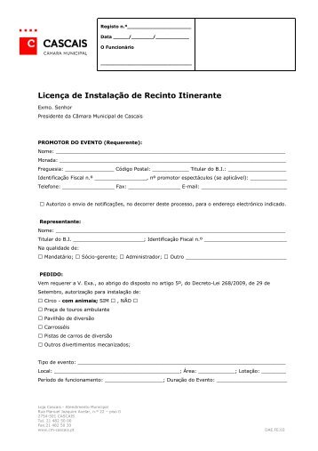 DAE.FE.03 - Licença de Instalação de Recinto Itinerante - Câmara ...