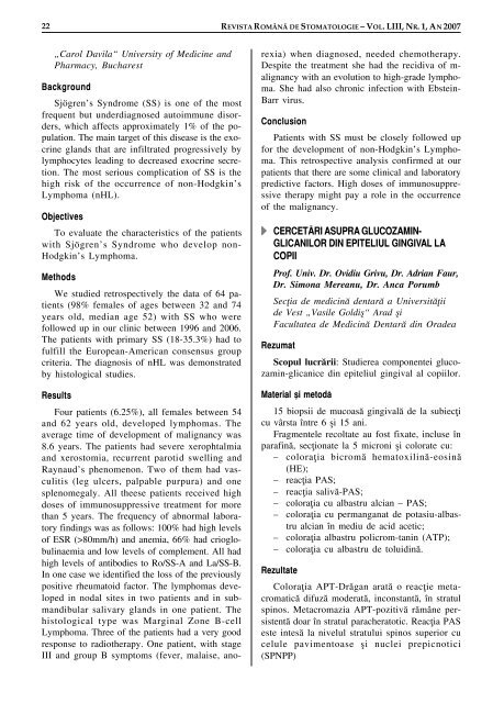 Rev. Rom de STOMATOLOGIE nr.1 - 2007.p65 - medica.ro