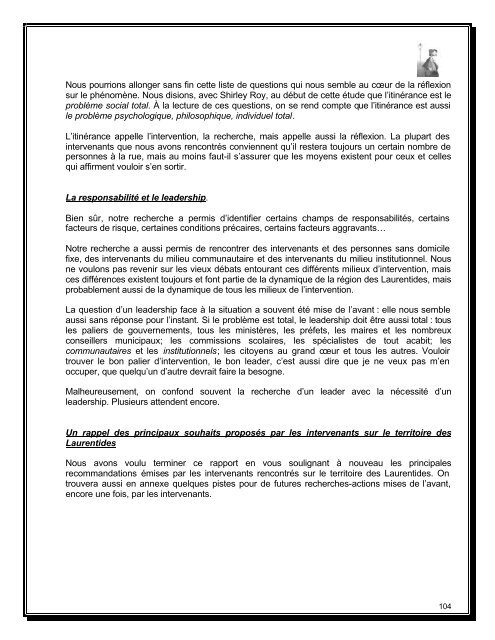 Rapport de recherche sur la population itinérante et - Homelessness ...