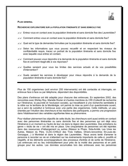 Rapport de recherche sur la population itinérante et - Homelessness ...