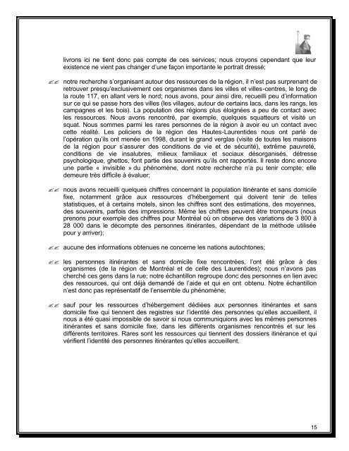 Rapport de recherche sur la population itinérante et - Homelessness ...