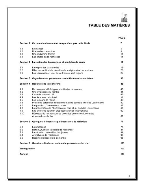 Rapport de recherche sur la population itinérante et - Homelessness ...