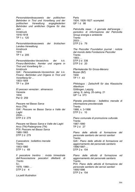 Catalogo dei periodici - Biblioteca Comunale di Trento