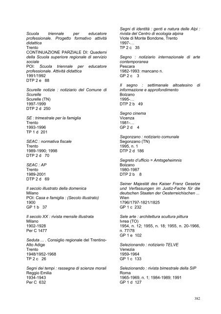 Catalogo dei periodici - Biblioteca Comunale di Trento