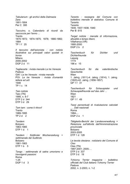 Catalogo dei periodici - Biblioteca Comunale di Trento