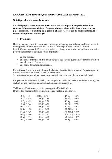 Explorations isotopiques en pédiatrie Scintigraphie du neuroblastome