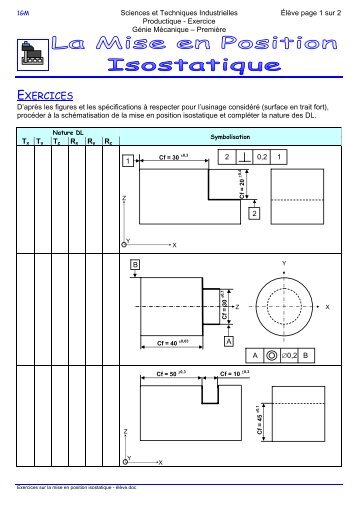 Exercice de productique sur la mise en position isostatique