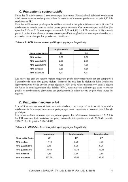 enquete sur les prix des medicaments au senegal