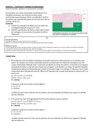 EXERCICE 1 : ISOSTASIE ET CHAINES DE MONTAGNES On ...