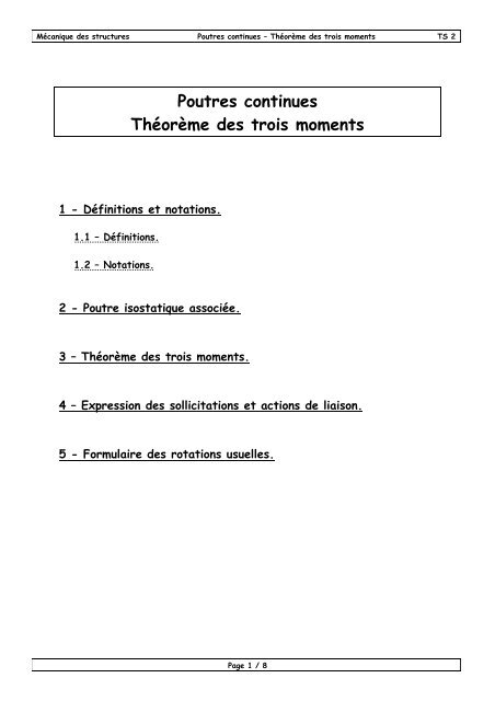 Poutres continues Théorème des trois moments - Studiz.fr
