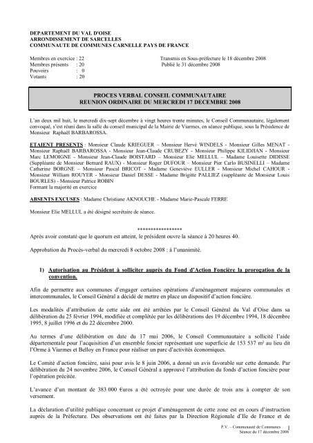 Procès-verbal du 17 décembre 2008 - Viarmes