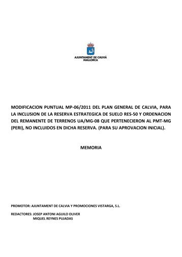 Memòria MP 06/2011 - Inicio - Ajuntament de Calvià