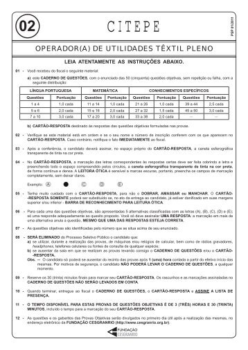 operador de utilidades têxtil pleno - Cesgranrio