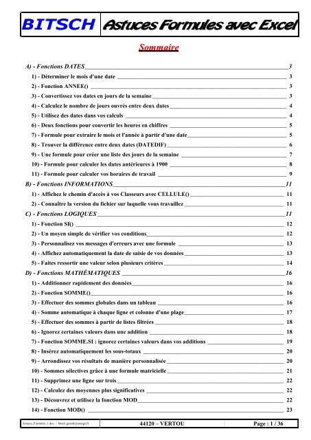 Astuces Formules avec Excel