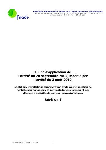 Guide d'application de l'arrêté du 20 septembre 2002 ... - fnade