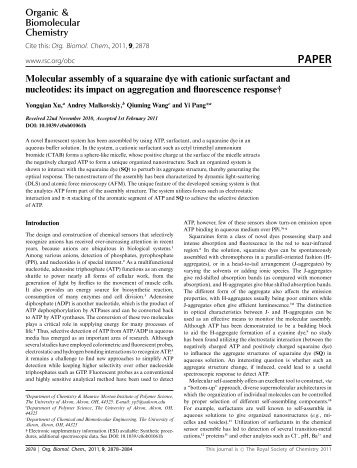 Molecular assembly of a squaraine dye with cationic surfactant and ...