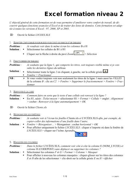 Excel Formation Niveau 2 Iufm De Toulouse
