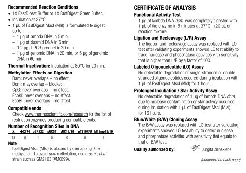 FastDigest MscI (MlsI), #FD1214 - Thermo Scientific