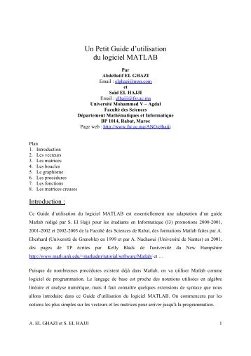 Matlab - Faculté des Sciences Rabat