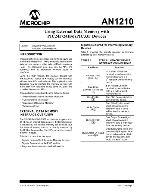 Using External Memory with PIC24F/24H/dsPIC33F ... - Microchip