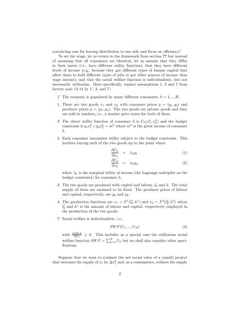 Lecture Note 15: Social Cost Benefit Analysis - University of ...