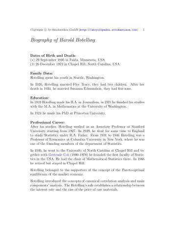 Biography of Harold Hotelling