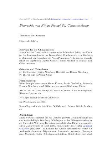 Biographie von Kilian Stumpf SJ, Chinamissionar