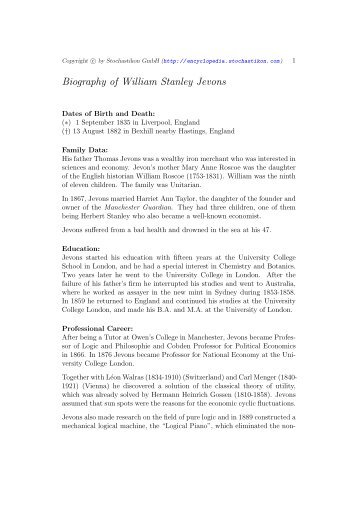 Biography of William Stanley Jevons