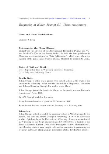 Biography of Kilian Stumpf SJ, China missionary