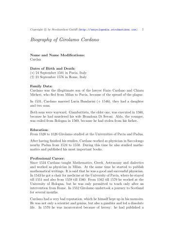 girolamo cardano bibliography stochastikon magazines girolamo cardano bibliography stochastikon magazines