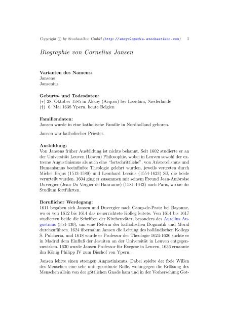 Biographie von Cornelius Jansen