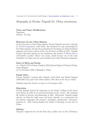 Biography of Nicolas Trigault SJ, China missionary