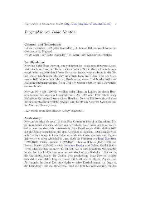 Biographie Von Isaac Newton