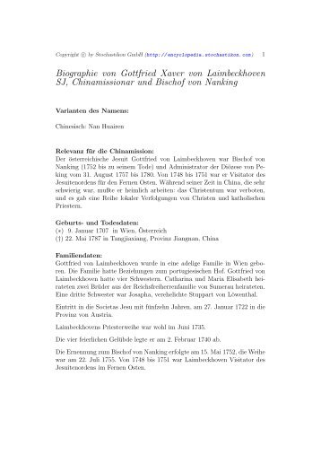 Biographie von Gottfried Xaver von Laimbeckhoven SJ ...