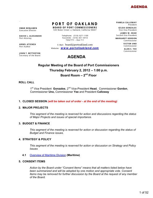 Agenda Reports - Port of Oakland