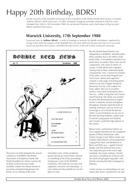 Double Reed 70 cover - British Double Reed Society
