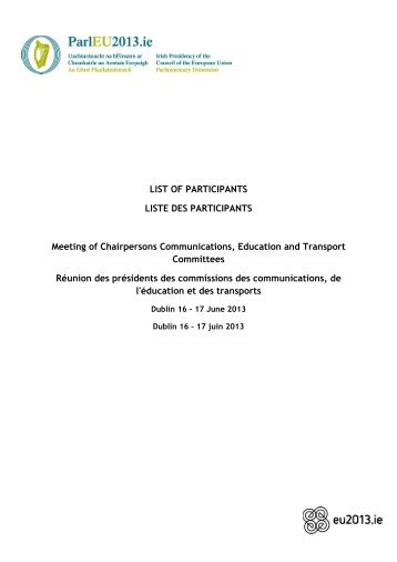 List of Participants - the Parliamentary Dimension of Ireland's EU ...