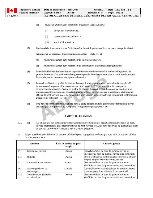 TP 2293F EXAMENS DES GENS DE MER ET ... - Transport Canada