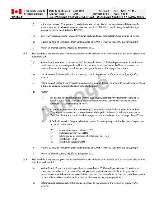 TP 2293F EXAMENS DES GENS DE MER ET ... - Transport Canada