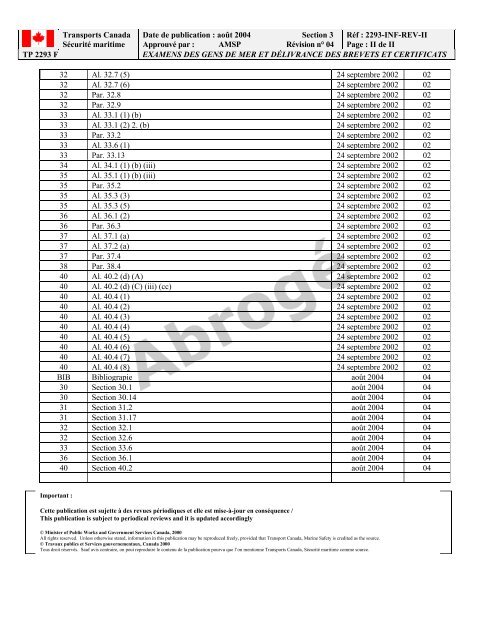 TP 2293F EXAMENS DES GENS DE MER ET ... - Transport Canada