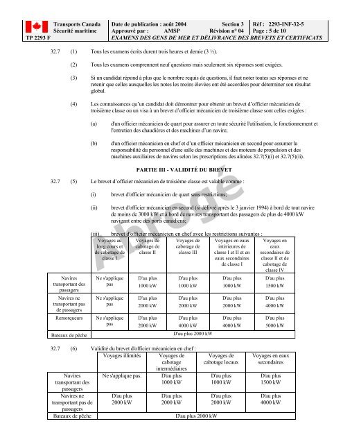 TP 2293F EXAMENS DES GENS DE MER ET ... - Transport Canada