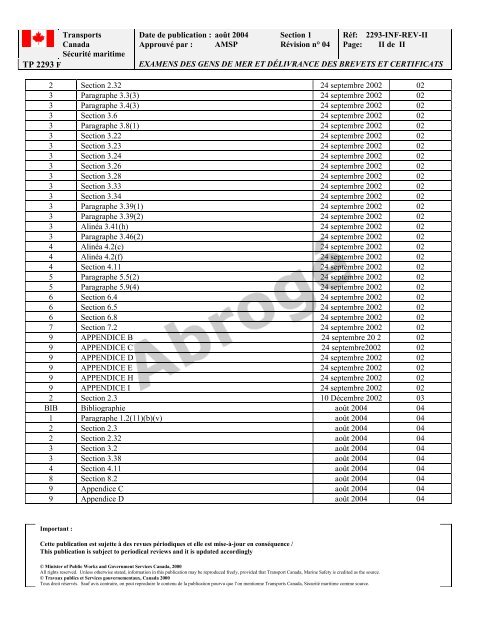 TP 2293F EXAMENS DES GENS DE MER ET ... - Transport Canada