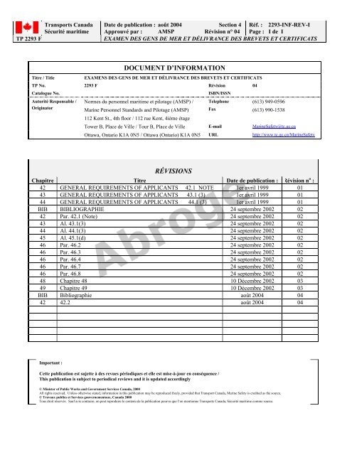 TP 2293F EXAMENS DES GENS DE MER ET ... - Transport Canada