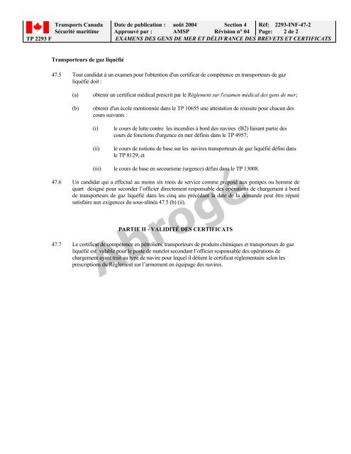 TP 2293F EXAMENS DES GENS DE MER ET ... - Transport Canada