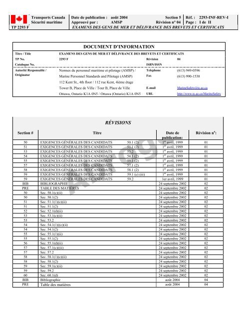 TP 2293F EXAMENS DES GENS DE MER ET ... - Transport Canada